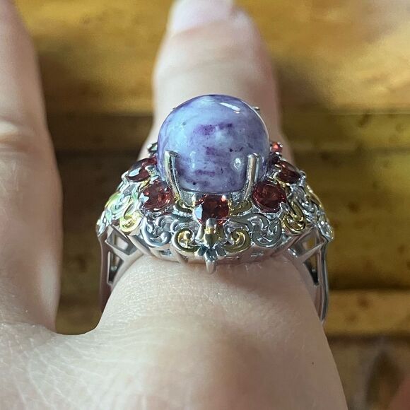 Rare Tiffany Stone Red Garnet Sterling Silver Cocktail Ring Size 8 - Picture 2 of 9